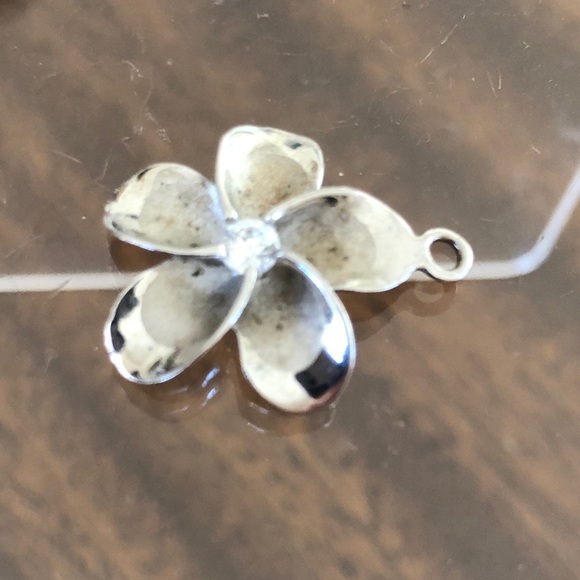Sterling silver flower plumeria pendant charm with Diamond center - Picture 3 of 9